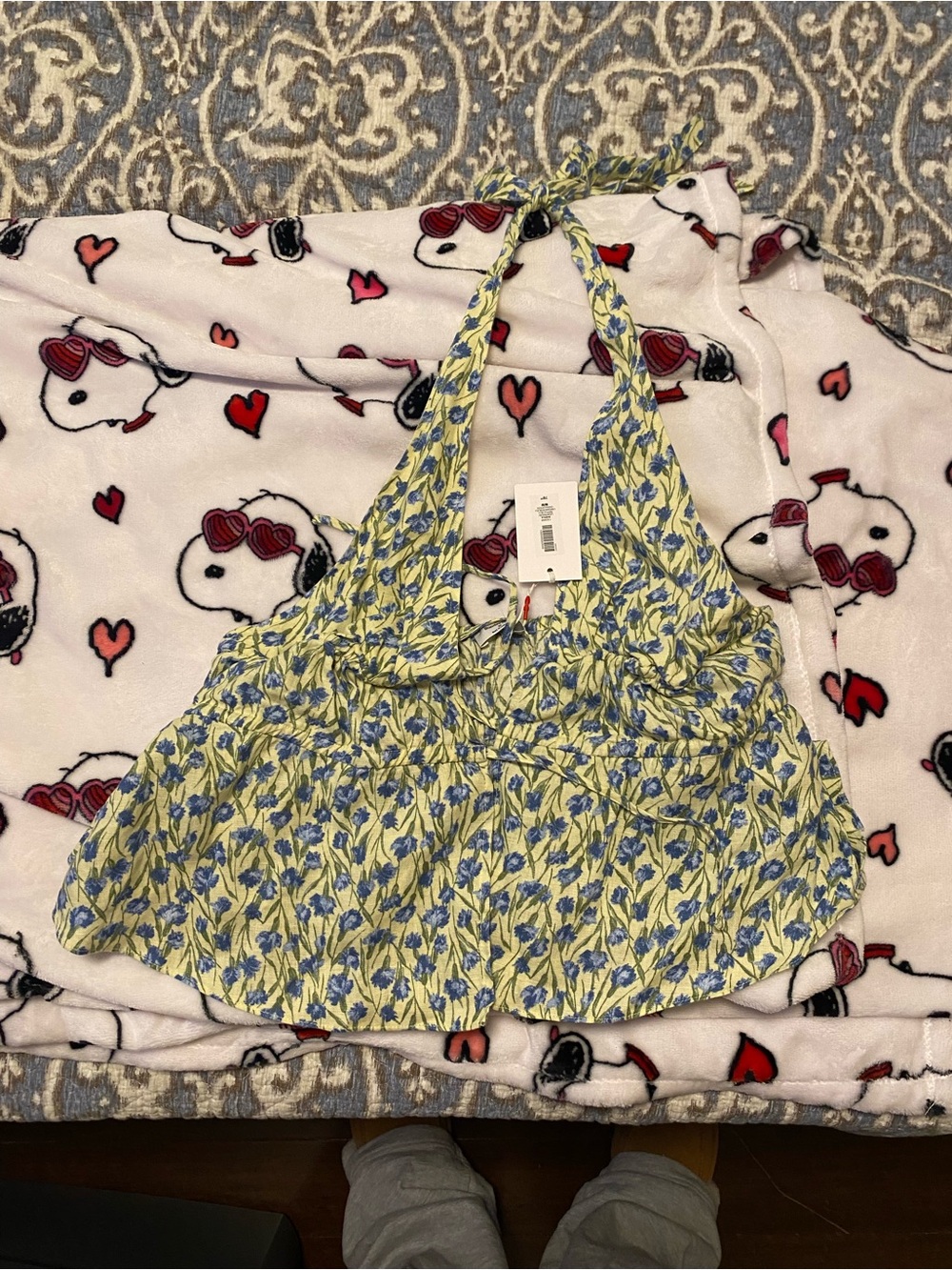 Sunday Best Yellow Floral Halter Camisole with Blue Print